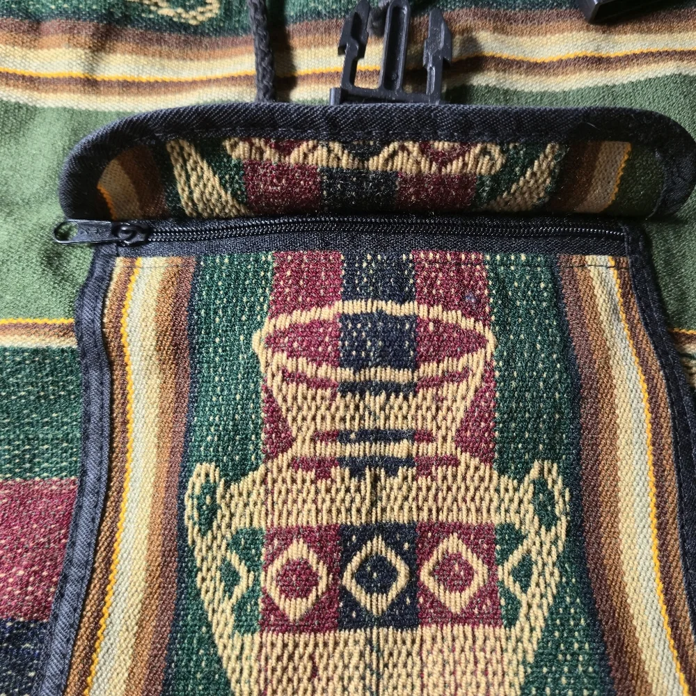 Unbranded OS Vintage Baja Woven Tapestry Backpack Boho Aztec Green Maroon - Picture 9 of 10